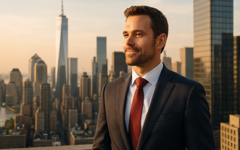 Andrew Horan Alba – New York City business consultant and urban development advisor overlooking Manhattan skyline.